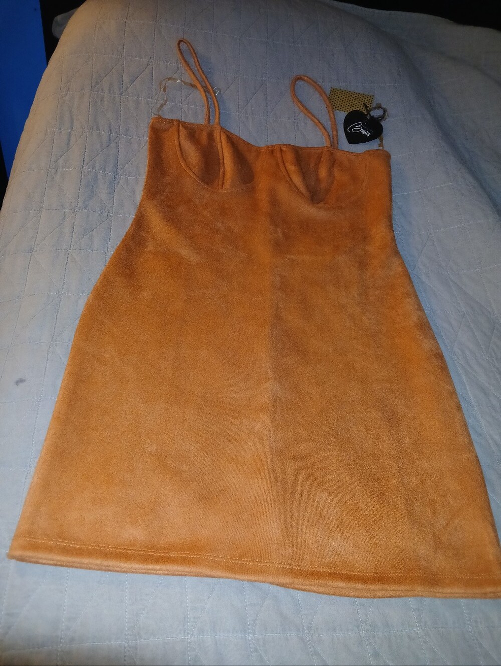 Velvet-Look Orange Spaghetti Strap Camisole Dress